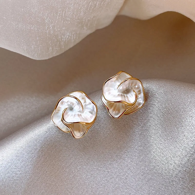 Evelyn | Elegant white enamel earrings.