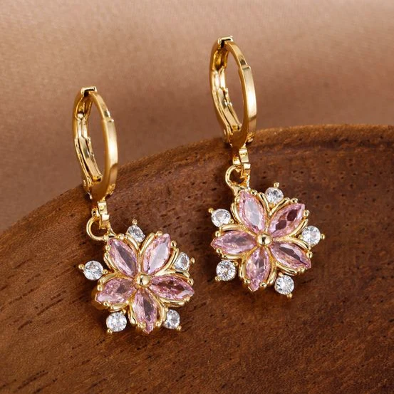 Melisa | Pink daisy crystal earrings