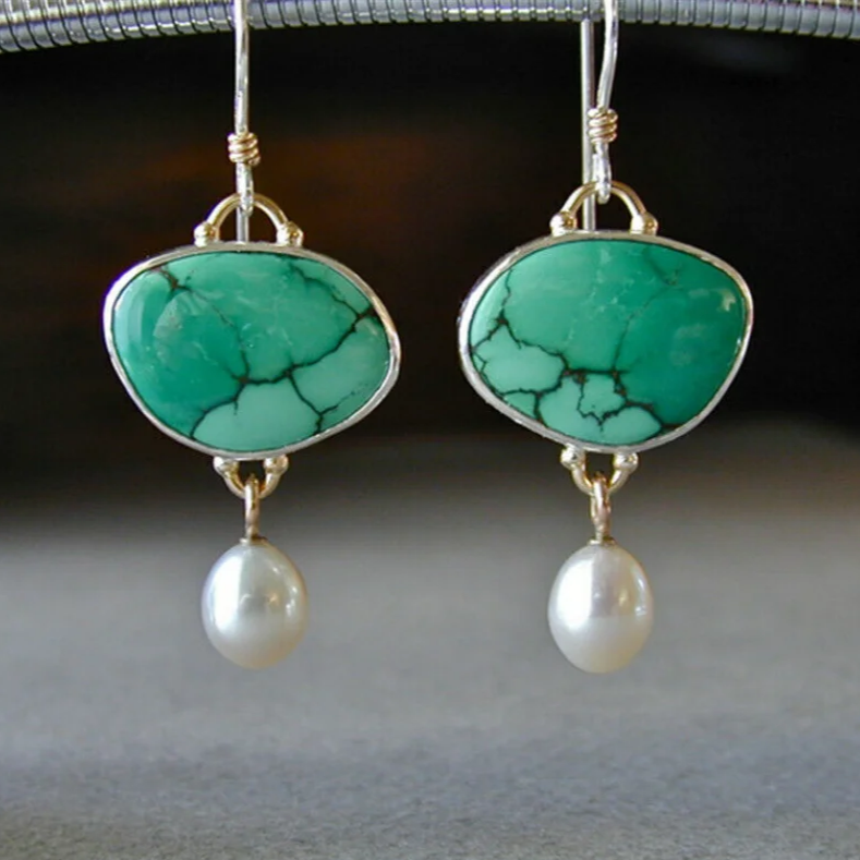 Clara | Vintage turquoise and pearl earrings.