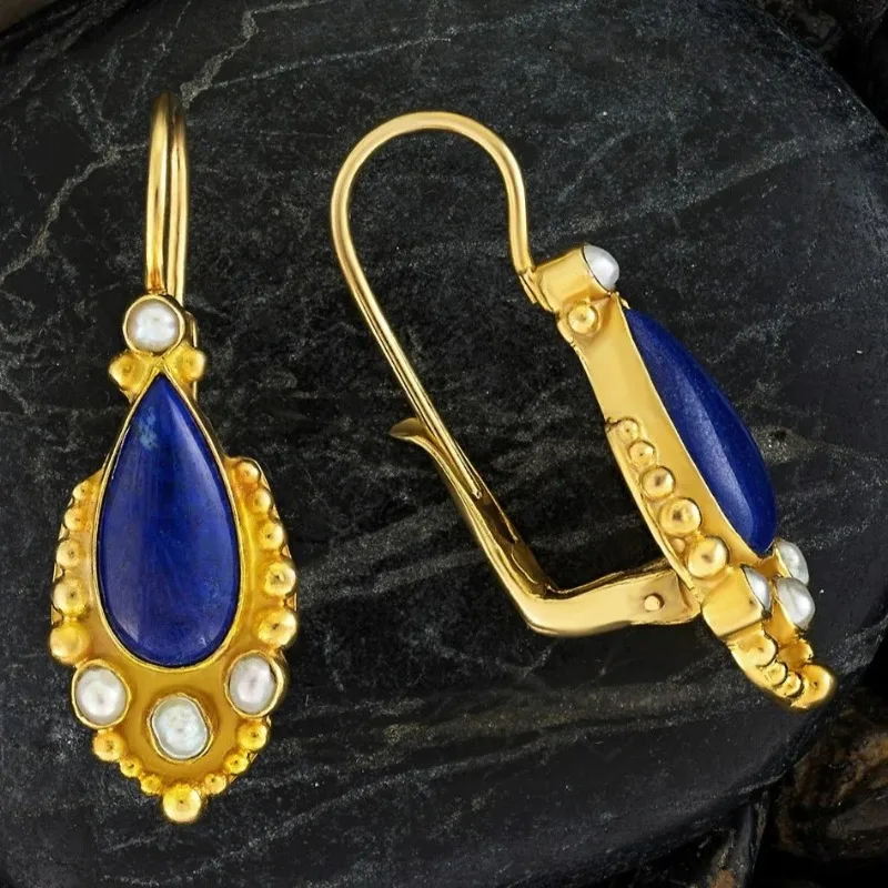 Paula | Vintage blue gold earrings with pearls