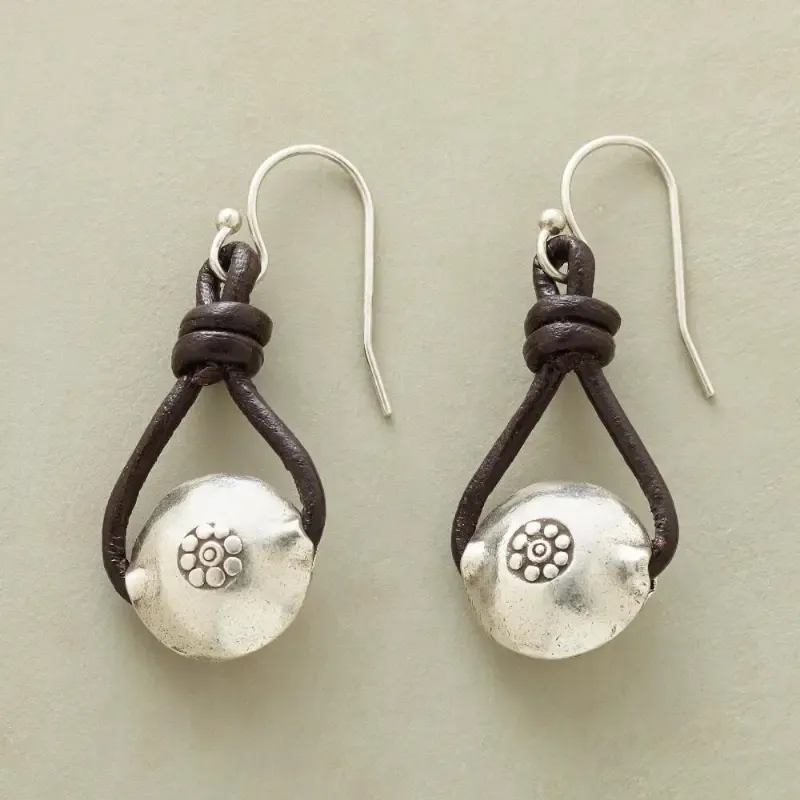 Frieda | Vintage leather and silver earrings