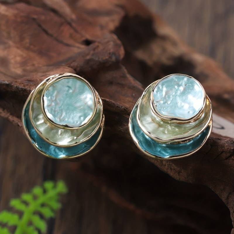 Maribel | Vintage multi-layered hand-painted round earrings
