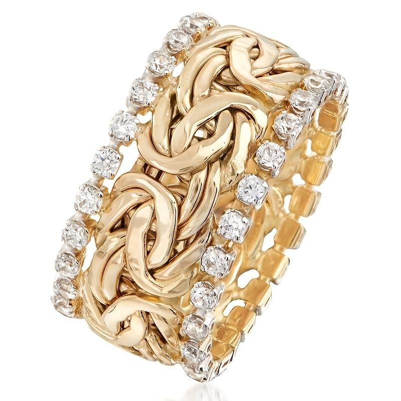 Katia | Gold braided ring with zircons