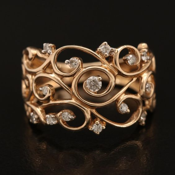 Blanca | Vintage zirconia ring with pink ivy