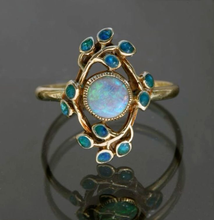 Keira | Vintage Blue Ring with Crystals and Opal